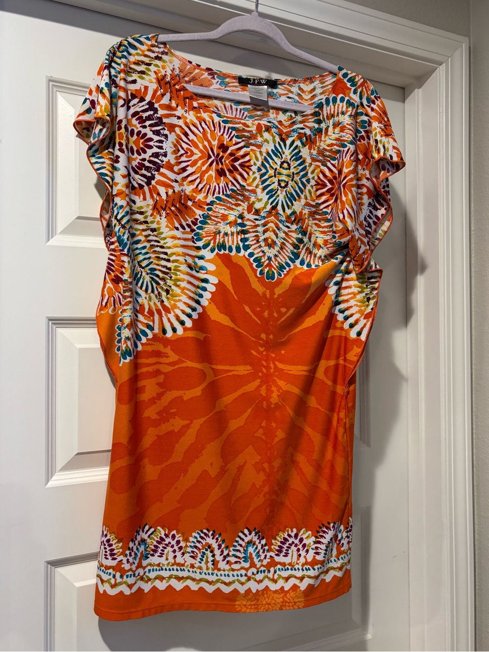 JFW Orange Abstract Print Caftan Beach Cover-Up